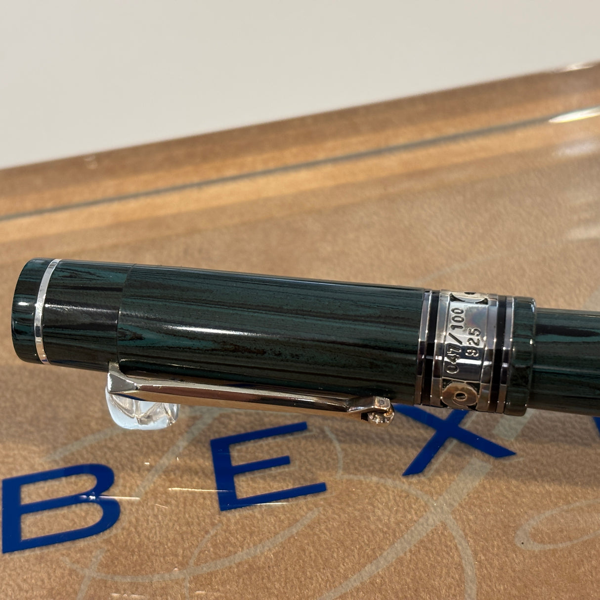 Bexley Decoband Light Green and Black ebonite Ripple Limited Edition 100 pens