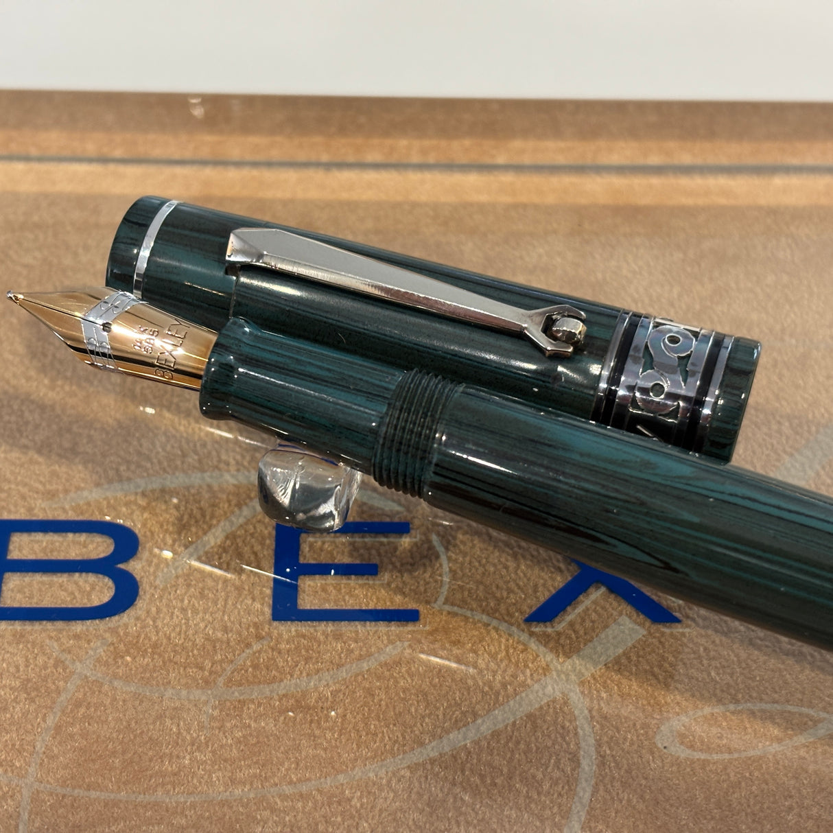 Bexley Decoband Light Green and Black ebonite Ripple Limited Edition 100 pens