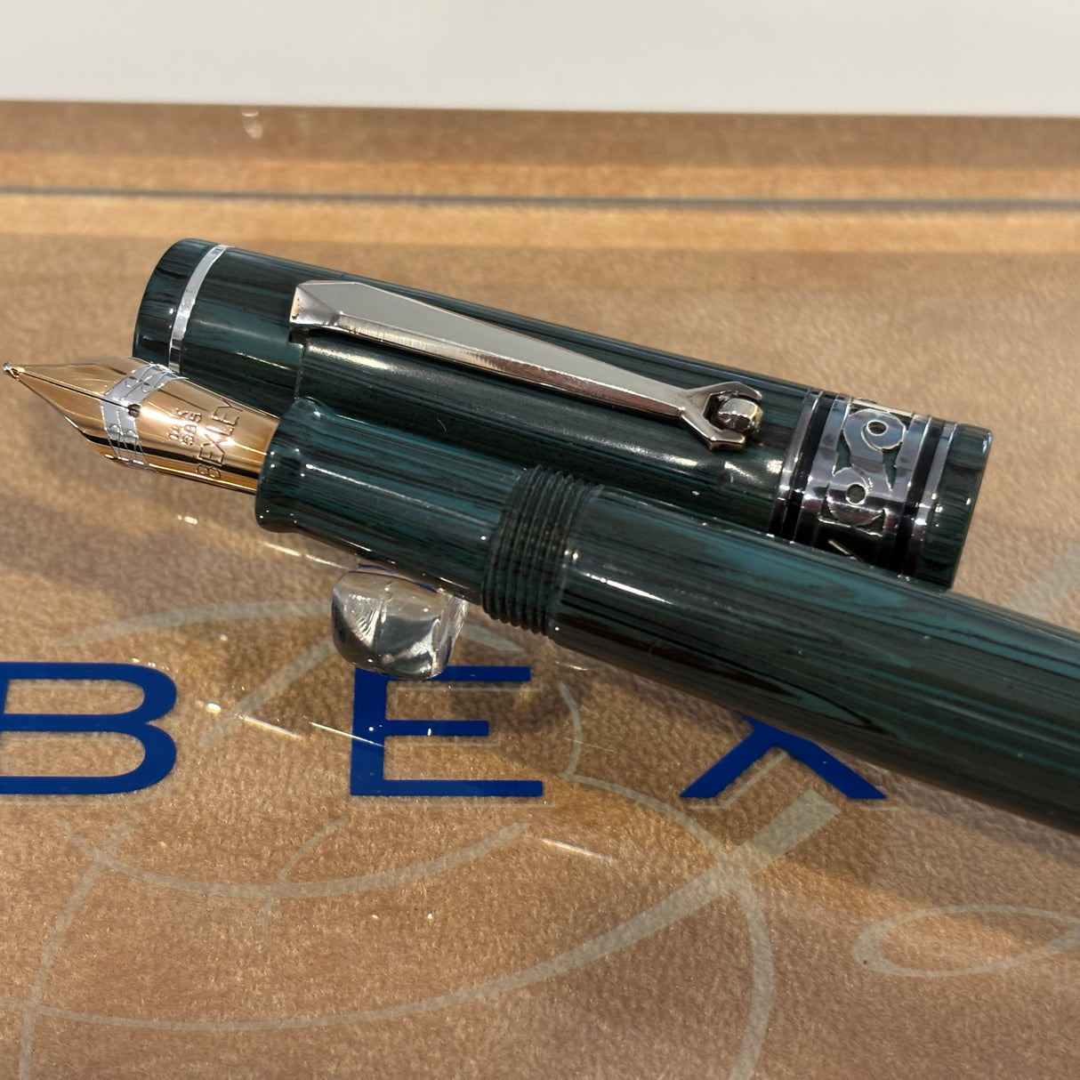 Bexley Decoband Light Green and Black ebonite Ripple Limited Edition 100 pens