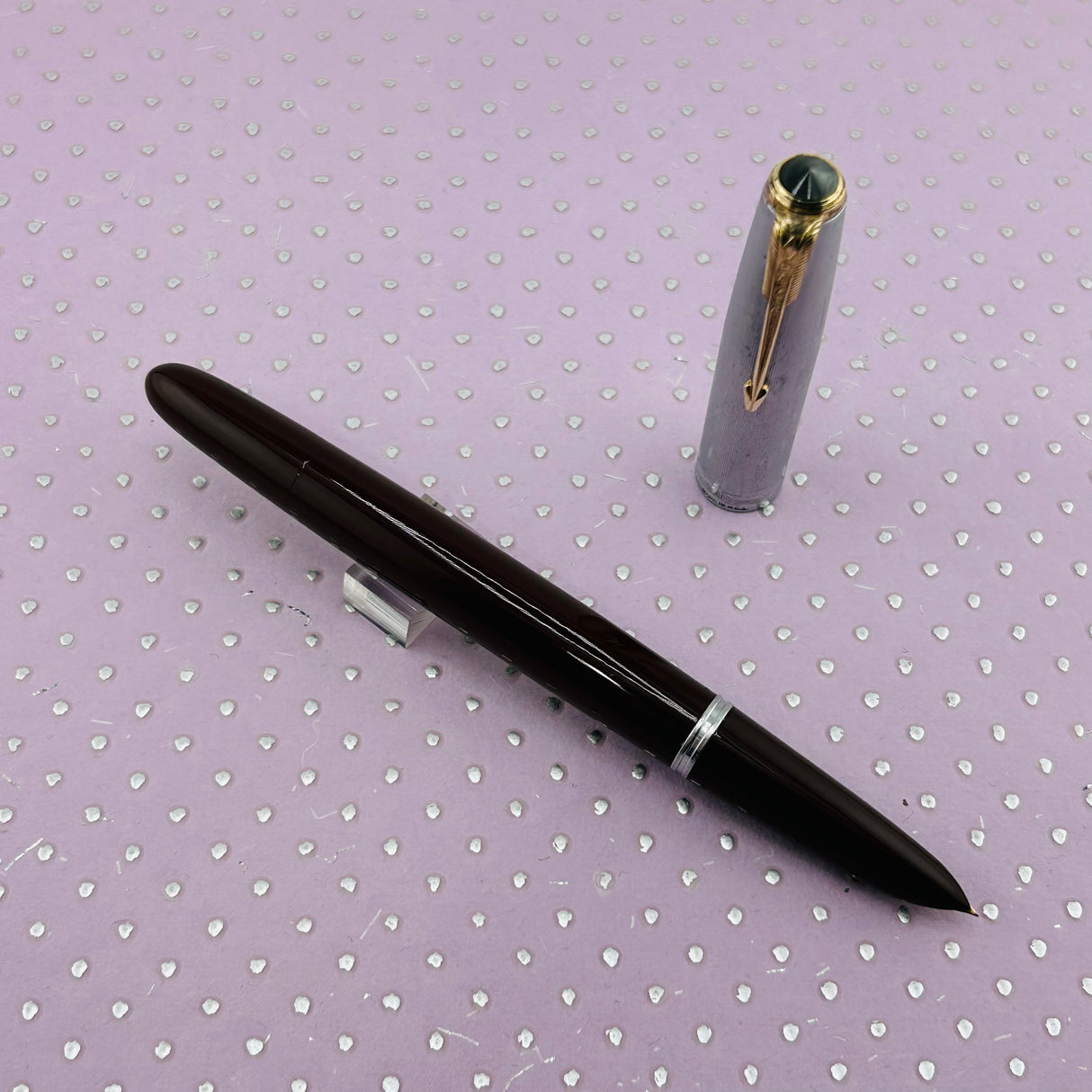 Parker 51 Vacumatic Burgundy Sterling silver cap Diamond Clip  - Fountain Pen