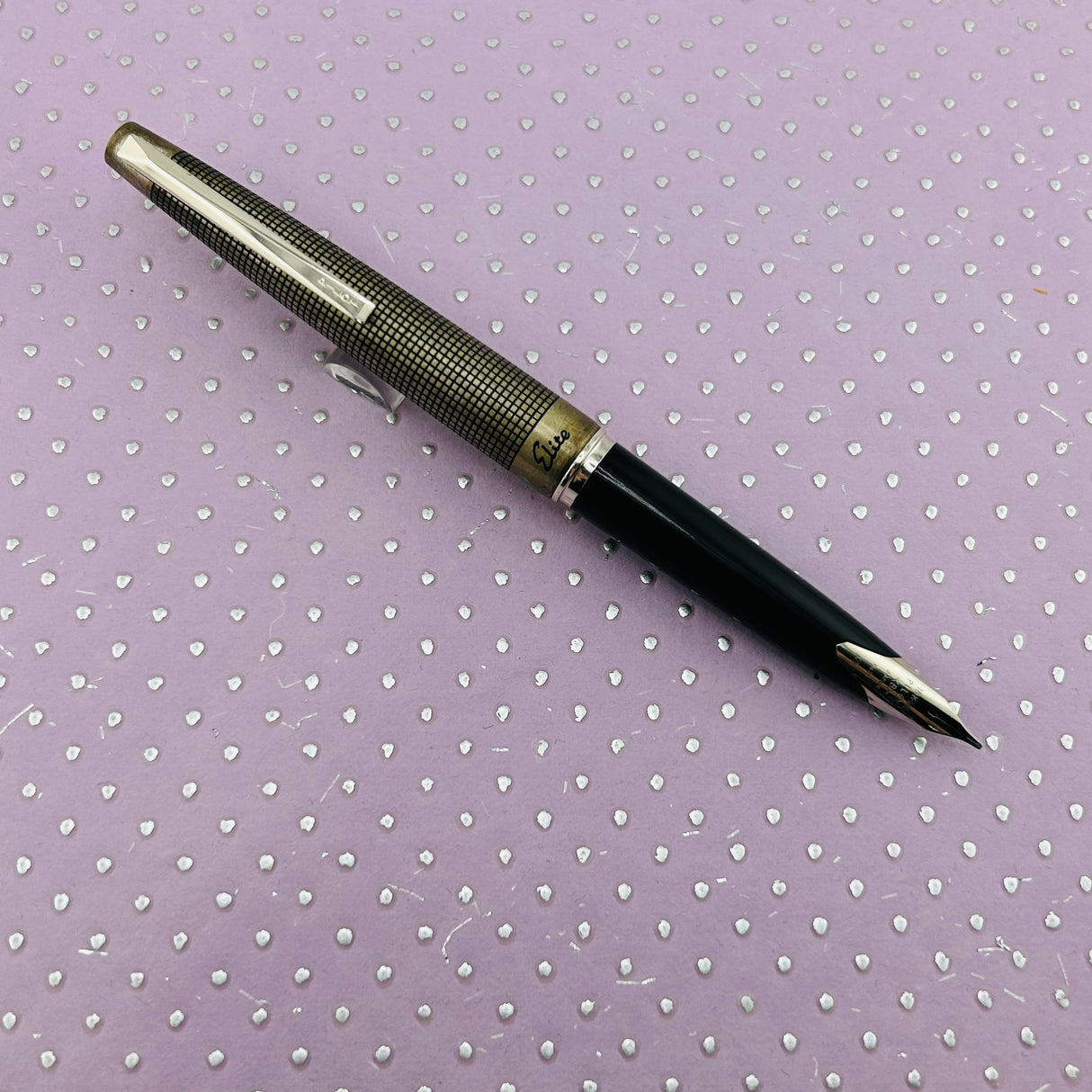 PILOT Elite  Sterling silver cisele - Rare Broad stub nib 18k !! circa 1977 - fountain Pen