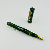 Retro 1951 Set Green  Marble Celluloid- Fountain Pen and Ball Pen