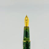 Retro 1951 Set Green  Marble Celluloid- Fountain Pen and Ball Pen