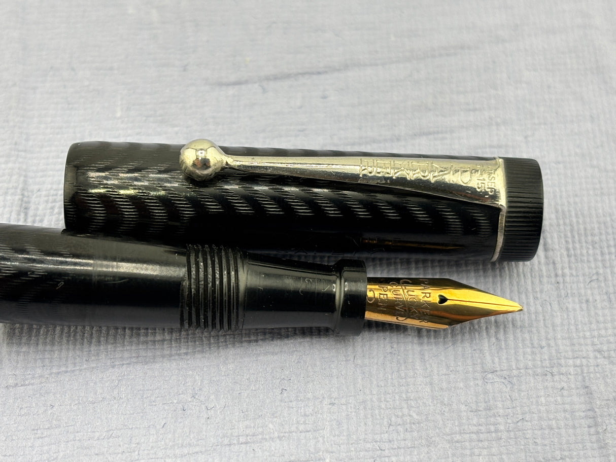 Parker Lucky Curve  Jack Knife Safety Black chased Fountain Pen