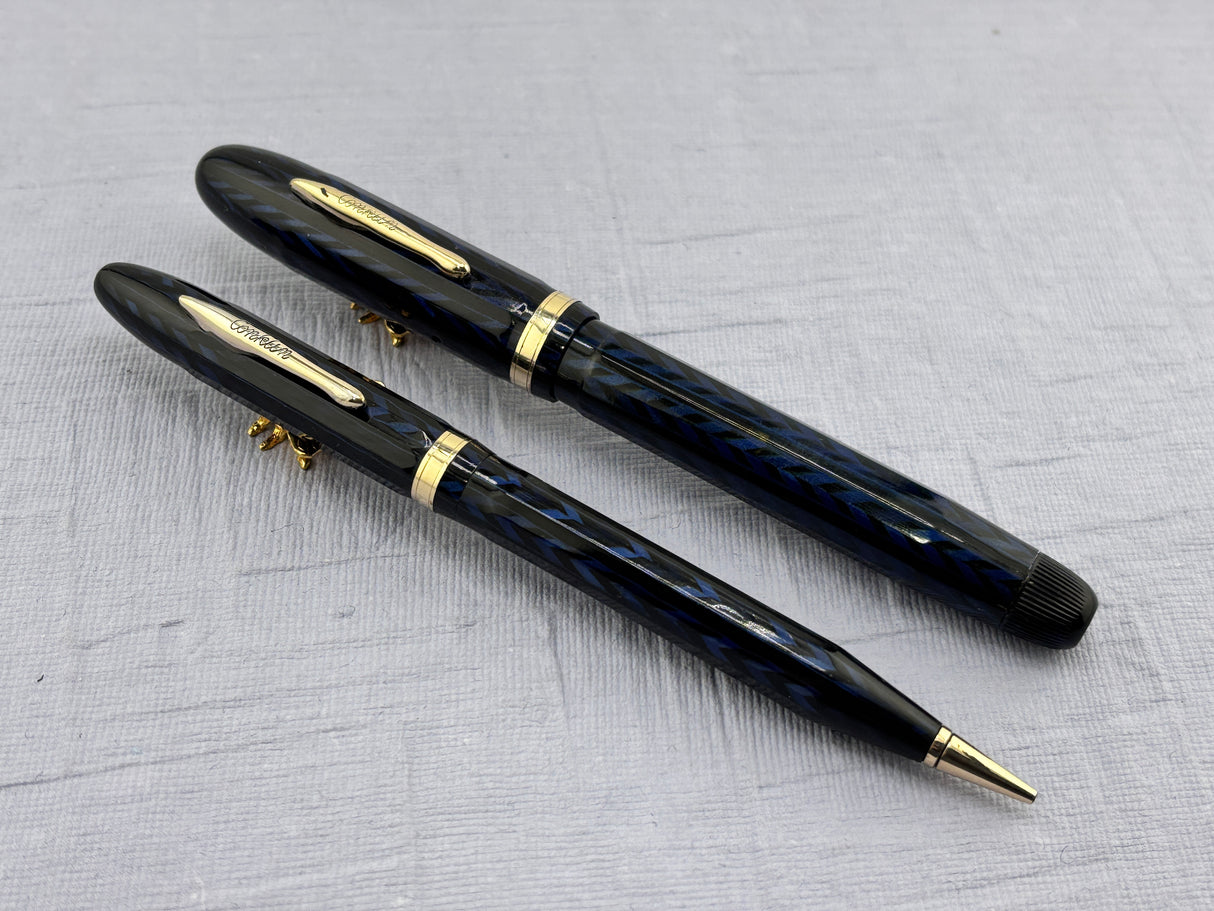 Conklin Nozac Oversize Herringbone Blue  - Set  Fountain Pen and Pencil