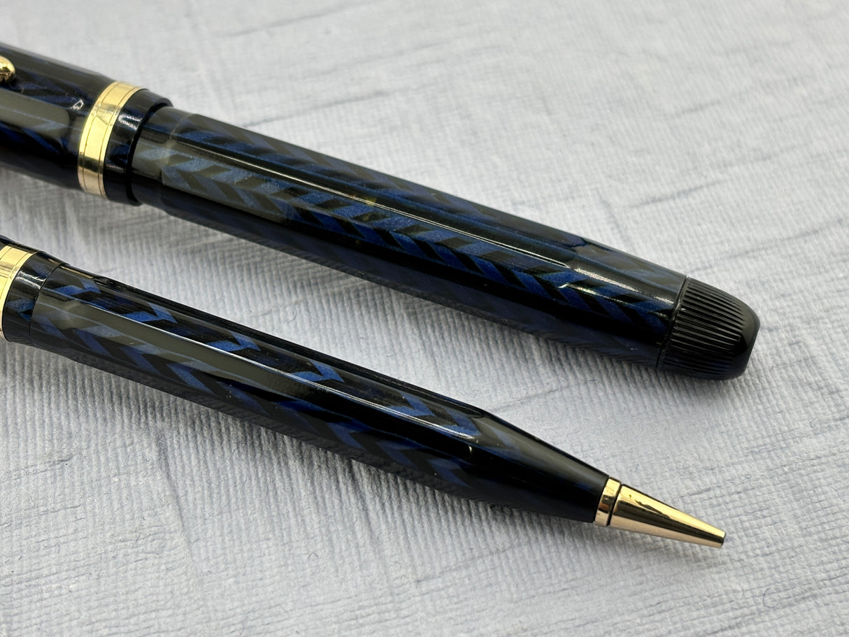 Conklin Nozac Oversize Herringbone Blue  - Set  Fountain Pen and Pencil
