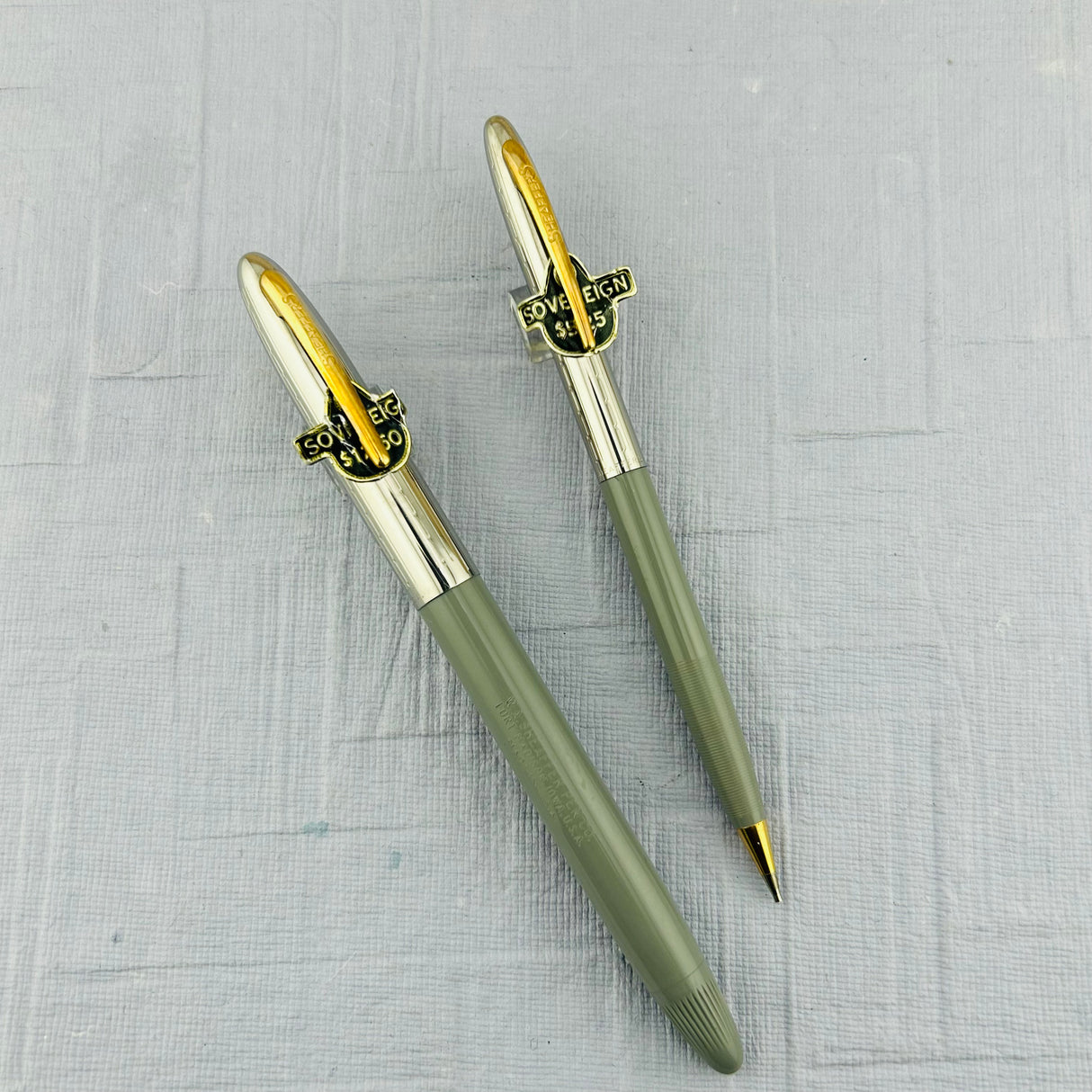 Sheaffer Sovereign Set Grey Chrome cap " New Old stock " original stickers on it   - Fountain Pen