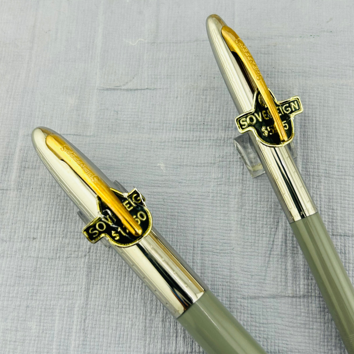 Sheaffer Sovereign Set Grey Chrome cap " New Old stock " original stickers on it   - Fountain Pen