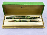 Onoto Delarue Green Celluloid Set boxed - Beautiful color and set Mint !