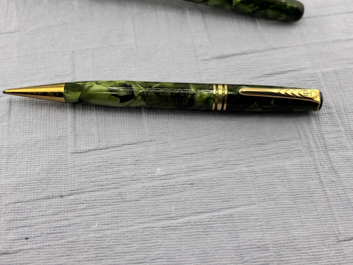 Onoto Delarue Green Celluloid Set boxed - Beautiful color and set Mint !