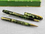Onoto Delarue Green Celluloid Set boxed - Beautiful color and set Mint !
