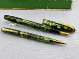 Onoto Delarue Green Celluloid Set boxed - Beautiful color and set Mint !