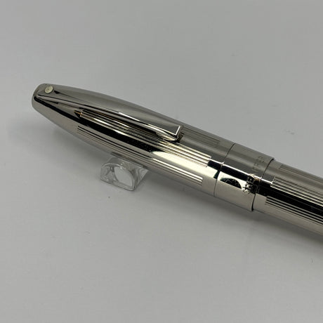 Sheaffer Legacy II Fountain Pen - Platinum-Plated Etched  Vertical Line Design - Fine 18kt Gold Nib