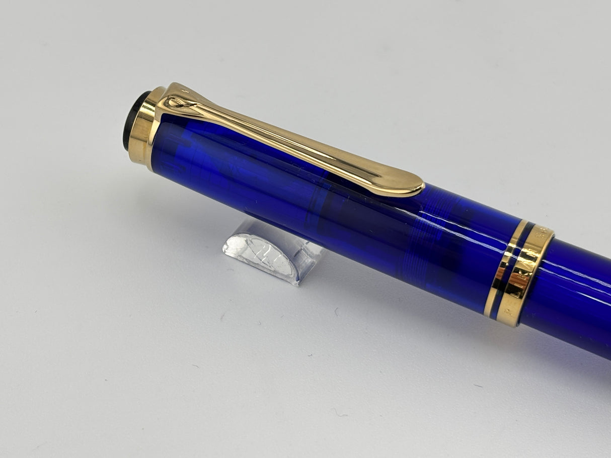 Pelikan M600 Marine Blue Transparent Fountain Pen - Broad 14kt Gold Nib