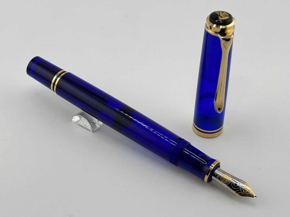 Pelikan M600 Marine Blue Transparent Fountain Pen - Broad 14kt Gold Nib