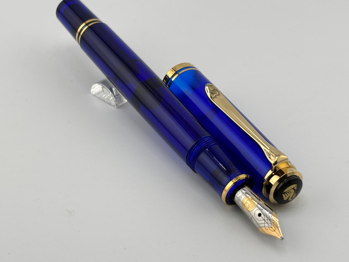 Pelikan M600 Marine Blue Transparent Fountain Pen - Broad 14kt Gold Nib