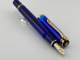 Pelikan M600 Marine Blue Transparent Fountain Pen - Broad 14kt Gold Nib