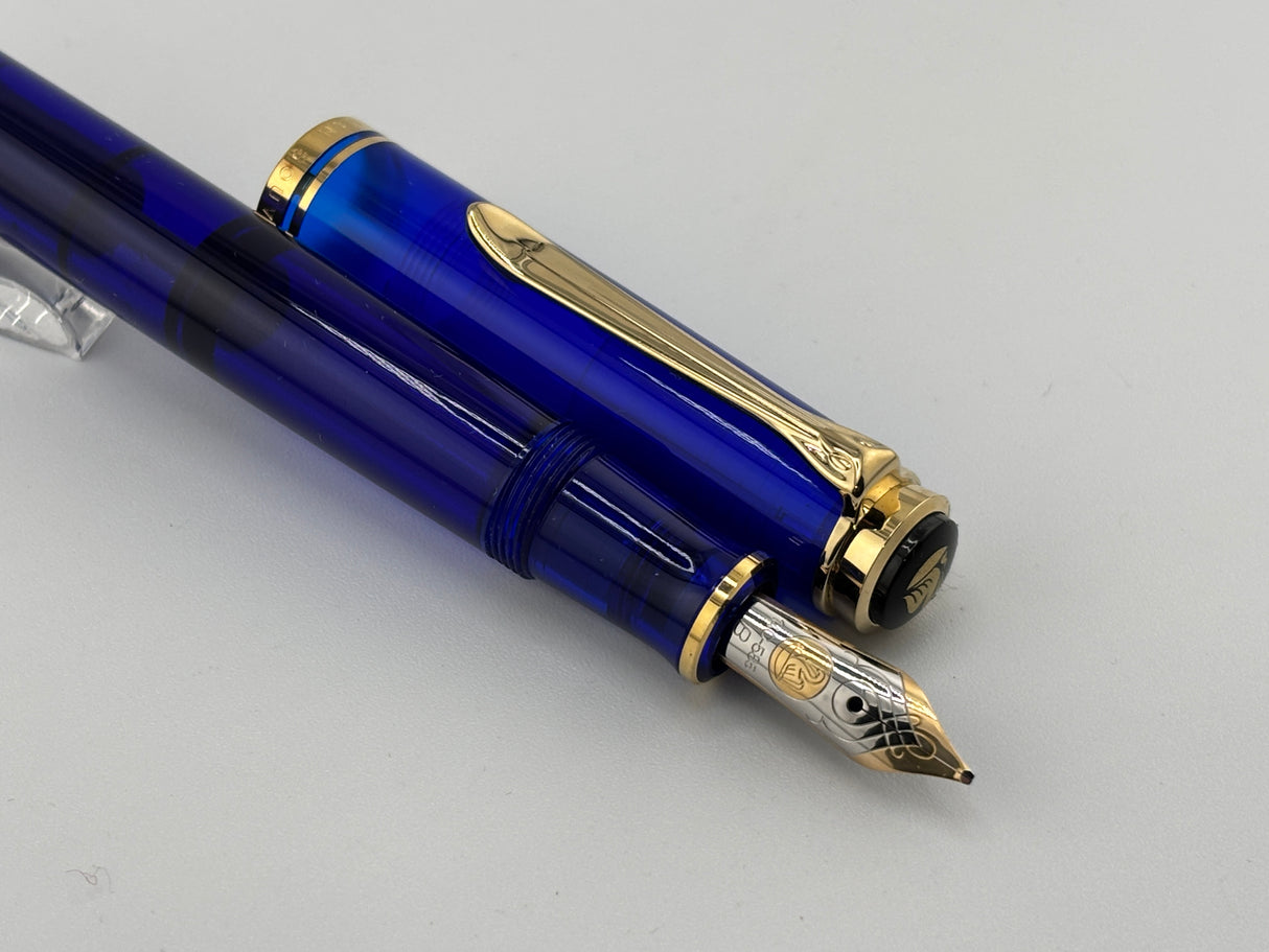 Pelikan M600 Marine Blue Transparent Fountain Pen - Broad 14kt Gold Nib