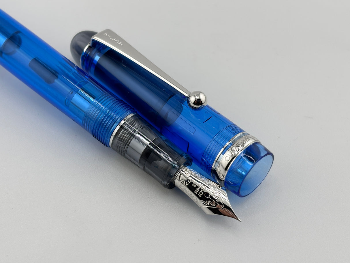 Pilot Custom 74 Blue Transparent Demonstrator Fountain Pen - Fine 14kt Gold Nib