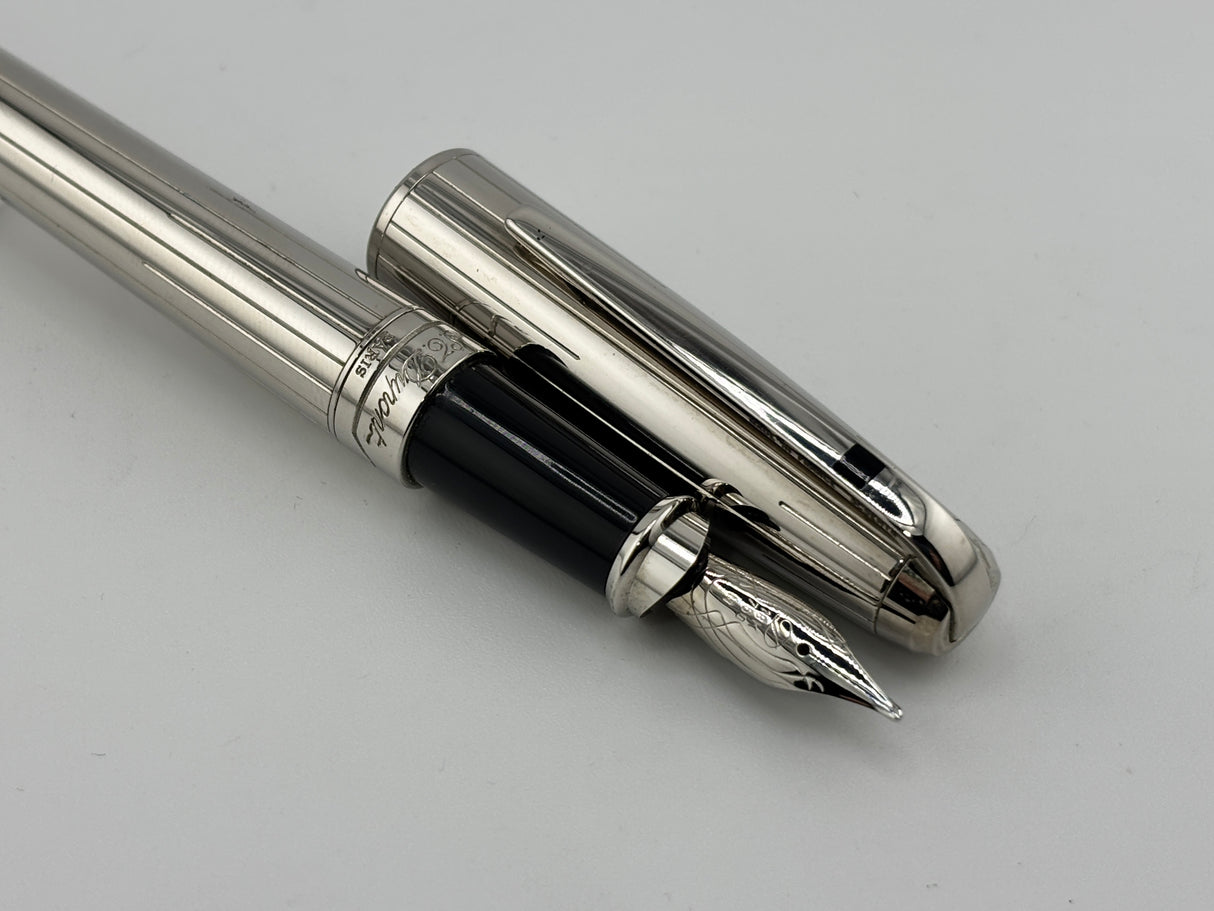 ST Dupont Orpheo Full Size Palladium Plated Fountain Pen - Medium 18kt Gold Nib