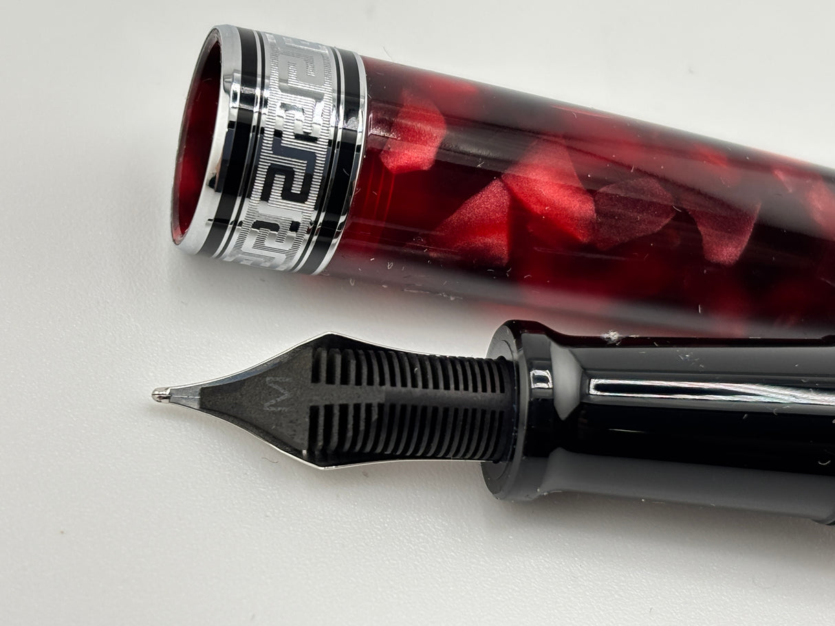 Aurora Optima  Marbled Burgundy Auroloide Fountain Pen -  Medium 14kt Gold Nib