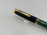 Pelikan M800 Souveran Black Cap & Green Striped Barrel Fountain Pen -  Medium 18kt Gold Nib
