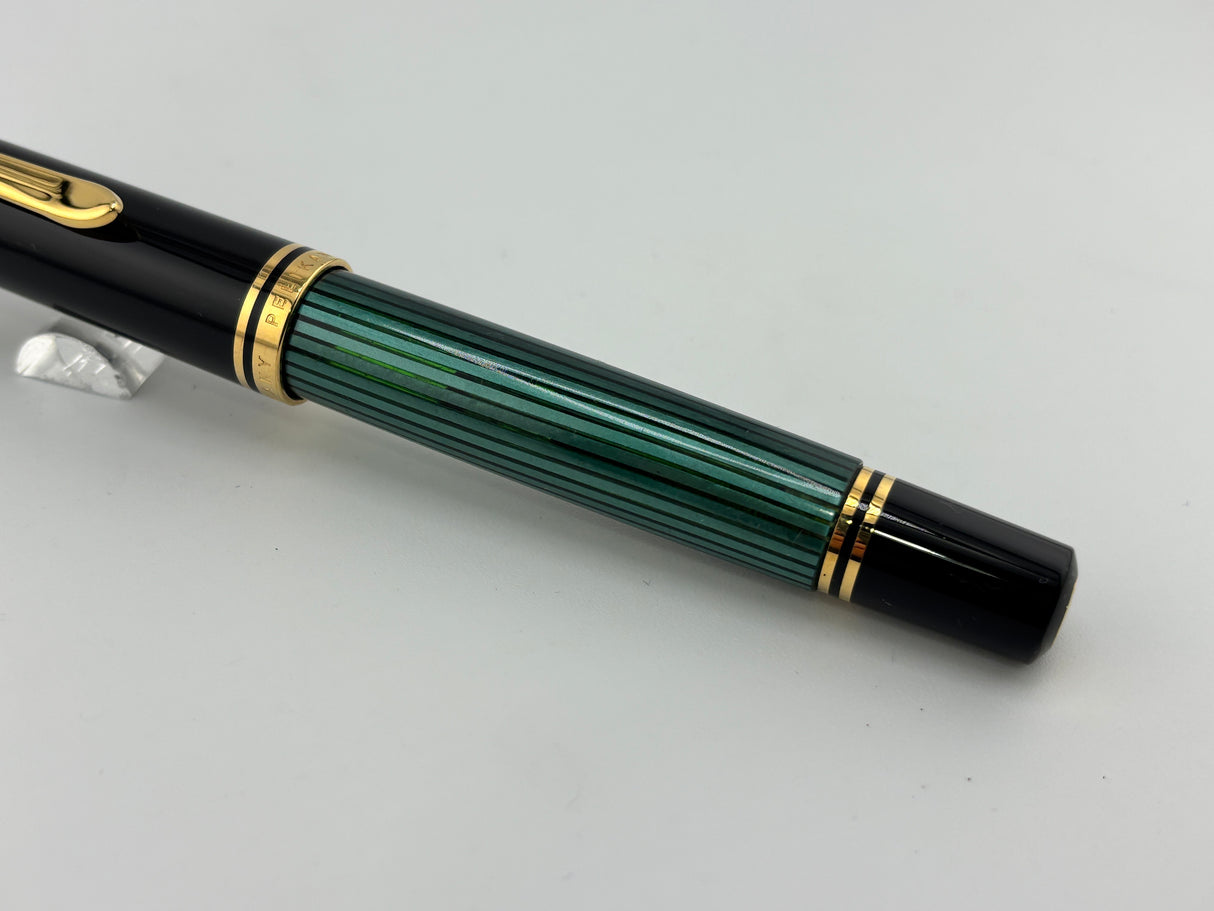 Pelikan M800 Souveran Black Cap & Green Striped Barrel Fountain Pen -  Medium 18kt Gold Nib