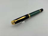 Pelikan M800 Souveran Black Cap & Green Striped Barrel Fountain Pen -  Medium 18kt Gold Nib