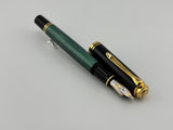 Pelikan M800 Souveran Black Cap & Green Striped Barrel Fountain Pen -  Medium 18kt Gold Nib