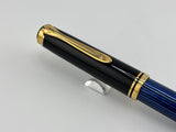 Pelikan M800 Black Cap/Blue Striped Barrel Fountain Pen - Medium 18kt Gold Nib