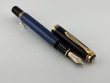 Pelikan M800 Black Cap/Blue Striped Barrel Fountain Pen - Medium 18kt Gold Nib