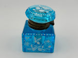 Inkwell Vintage circa 1930 excellent condition - Electric Blue Crystal Enamel Floral Design