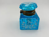 Inkwell Vintage circa 1930 excellent condition - Electric Blue Crystal Enamel Floral Design