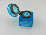 Inkwell Vintage circa 1930 excellent condition - Electric Blue Crystal Enamel Floral Design