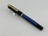 Pelikan M400 Black Cap/Blue Striped Barrel "Early Style" - Medium 14kt Gold Nib