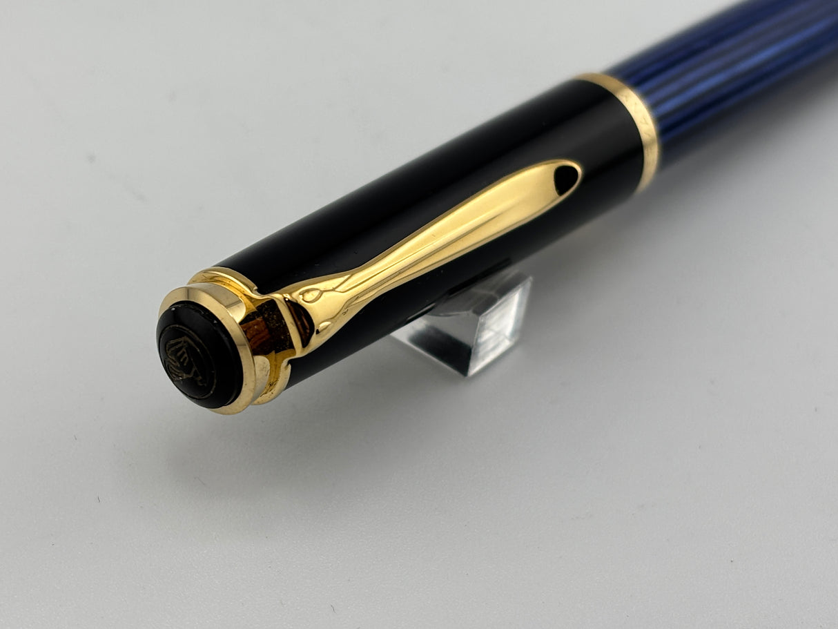 Pelikan M400 Black Cap/Blue Striped Barrel "Early Style" - Medium 14kt Gold Nib