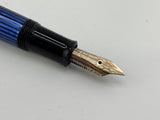 Pelikan M400 Black Cap/Blue Striped Barrel "Early Style" - Medium 14kt Gold Nib