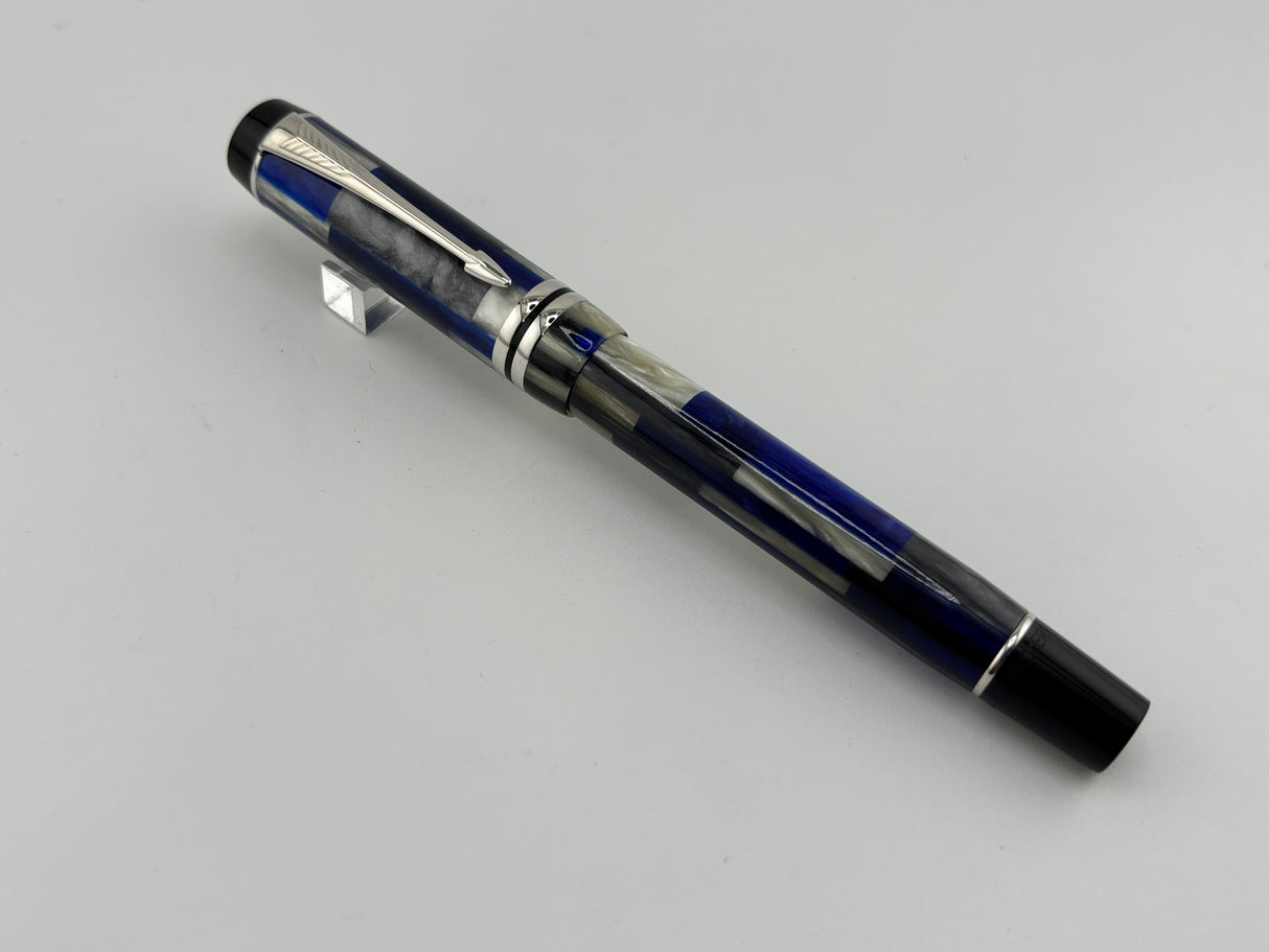 Parker Duofold Special Edition International Mosaic Blue Fountain Pen - Medium 18kt Gold Nib