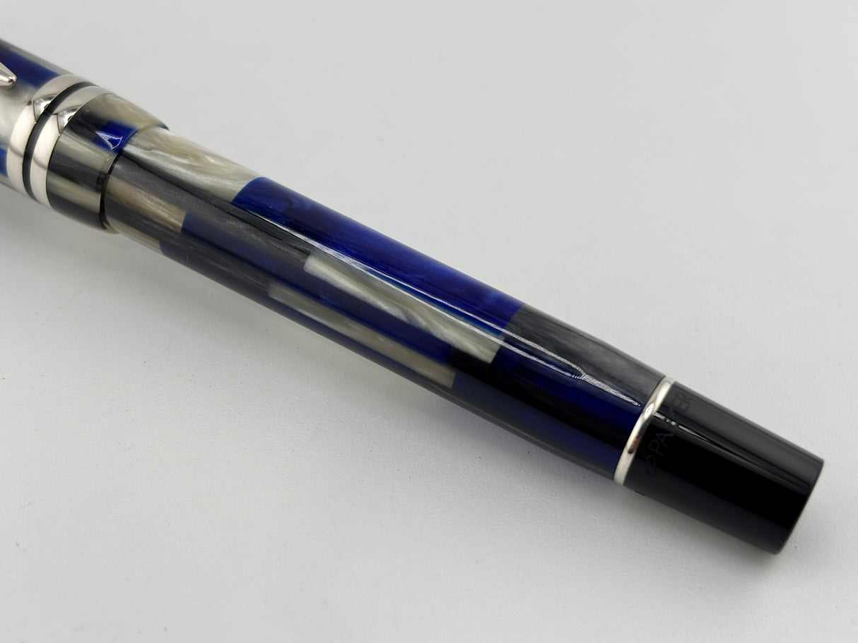 Parker Duofold Special Edition International Mosaic Blue Fountain Pen - Medium 18kt Gold Nib