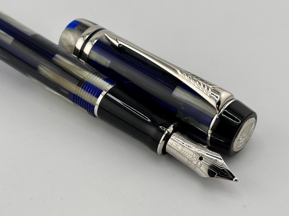 Parker Duofold Special Edition International Mosaic Blue Fountain Pen - Medium 18kt Gold Nib