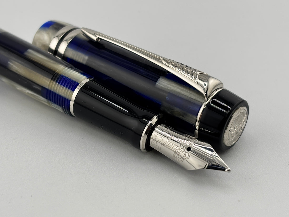 Parker Duofold Special Edition International Mosaic Blue Fountain Pen - Medium 18kt Gold Nib