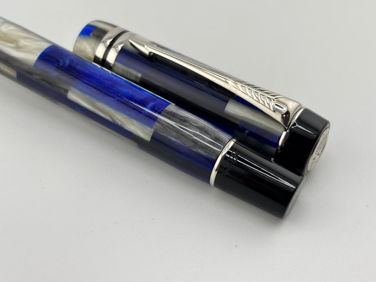 Parker Duofold Special Edition International Mosaic Blue Fountain Pen - Medium 18kt Gold Nib