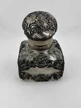 Inkwell Vintage circa 1930 excellent condition - Glass and silver metal floral overlay