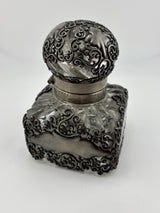 Inkwell Vintage circa 1930 excellent condition - Glass and silver metal floral overlay