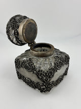 Inkwell Vintage circa 1930 excellent condition - Glass and silver metal floral overlay