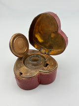 Inkwell Vintage circa 1930 excellent condition Heart shape - Red leather over brass Made in England