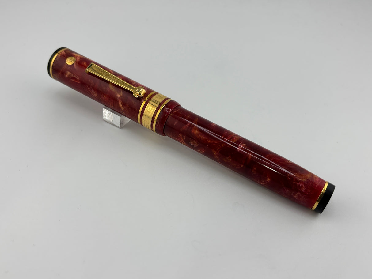 Wahl-Eversharp Decoband Lustrous Red Cosmos - Gold Plated Trim Fountain Pen - Medium #8 Size 14kt Gold Nib