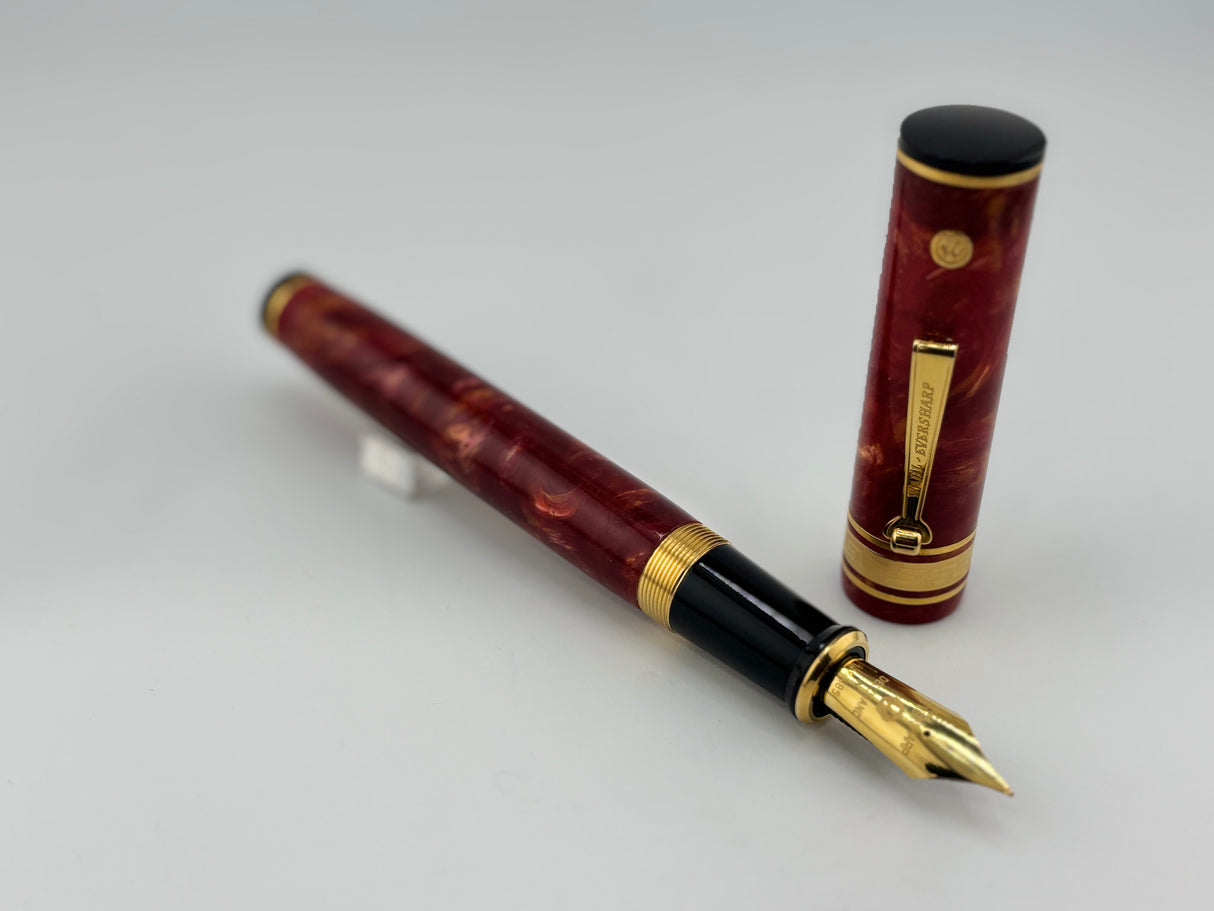 Wahl-Eversharp Decoband Lustrous Red Cosmos - Gold Plated Trim Fountain Pen - Medium #8 Size 14kt Gold Nib