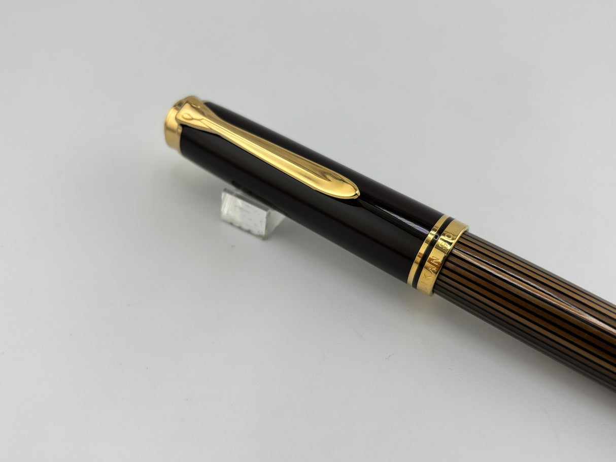 Pelikan M800  Brown  Striped Barrel/Solid Brown Cap  Fountain Pen - Medium 18kt Gold Nib