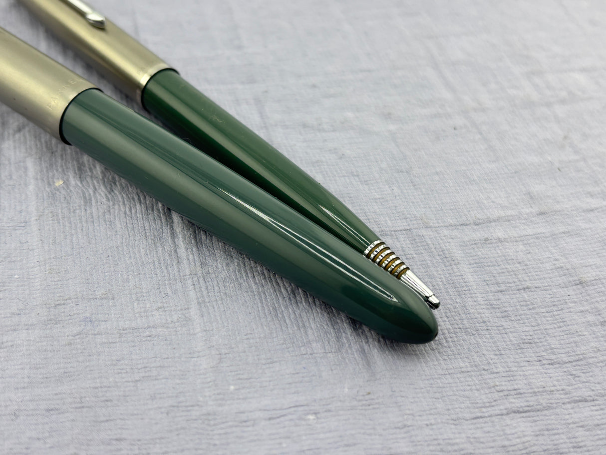 Parker 51 Set Grey Steel  Cap Aerometric -  Fountain Pen and pencil